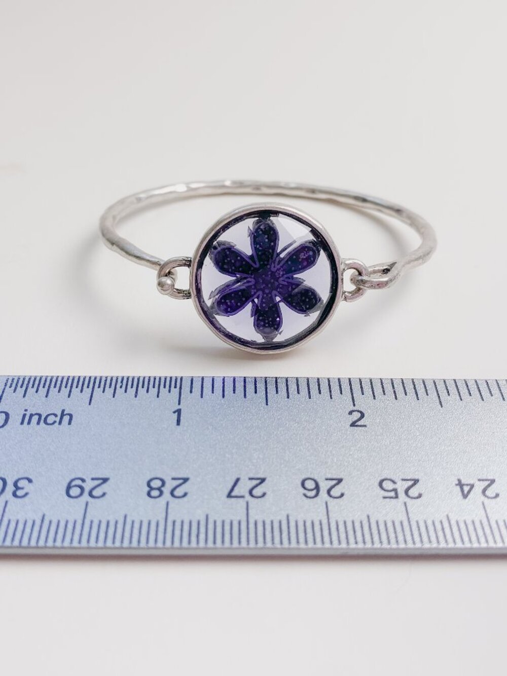 Lucky Brand Purple Crystal Flower Round Jewel Gem Boho Silver Bangle Bracelet - Picture 10 of 10